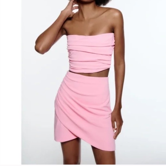 Zara Pink Bustier Crop Top & Draped Mini Skirt Set Small - Picture 4 of 6